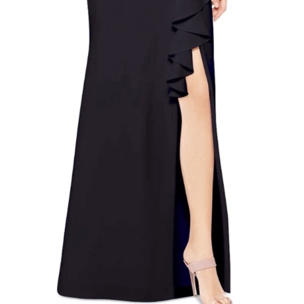 NWT Betsy & Adam BLACKRuffle Cascade Front Scuba Trumpet Strapless Dress-Size 12 - Picture 5 of 10